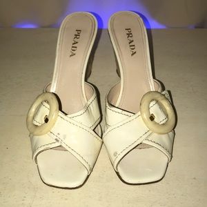WHITE PRADA WEDGES